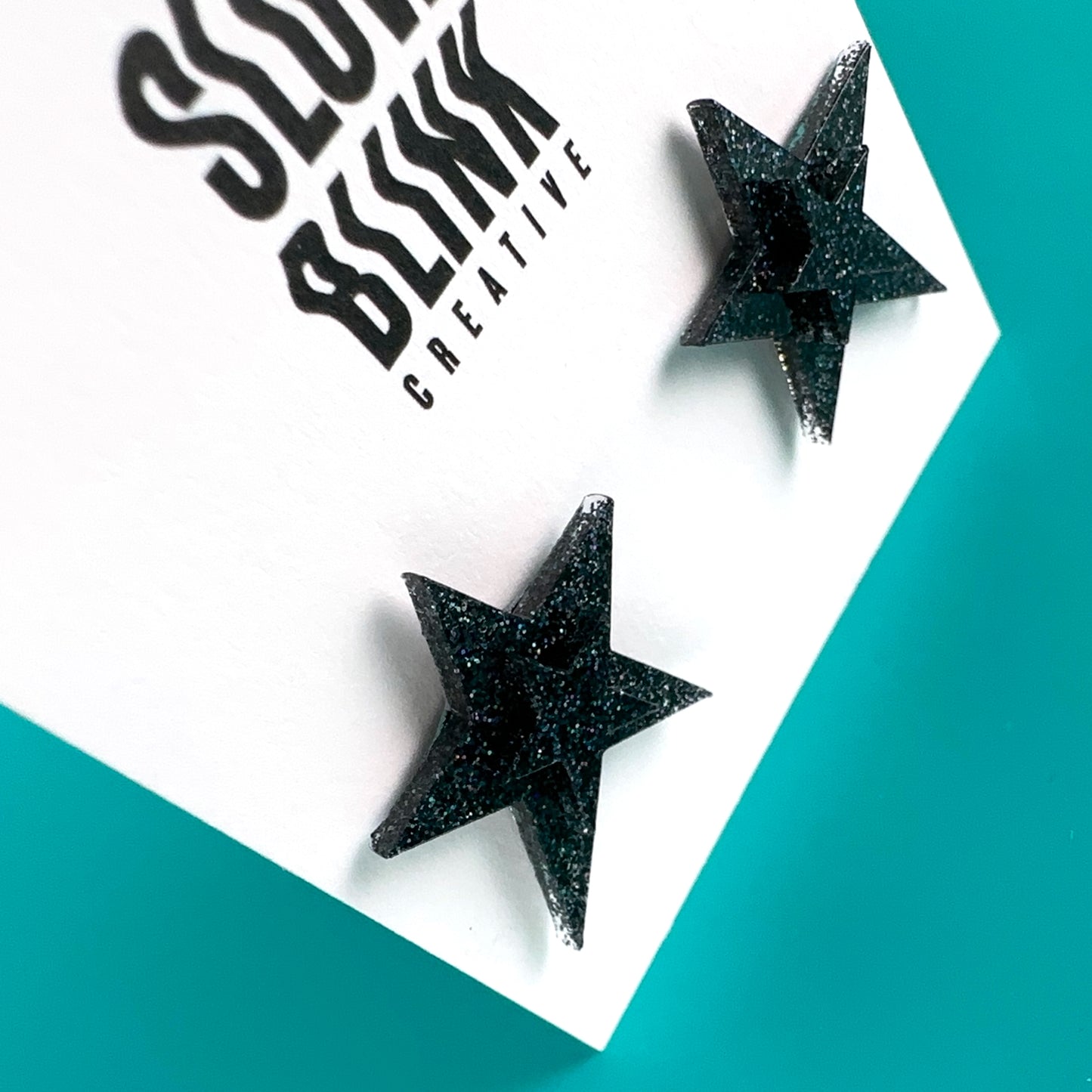 Black Glitter Star Earrings Earrings