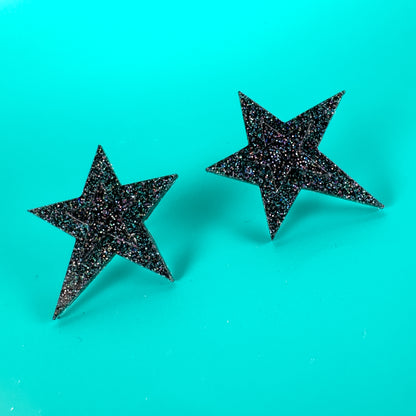 Black Glitter Star Earrings Earrings