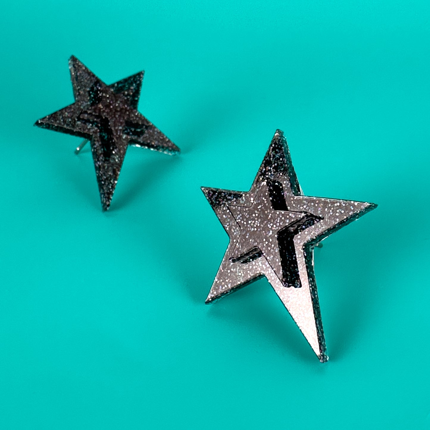 Black Glitter Star Earrings Earrings