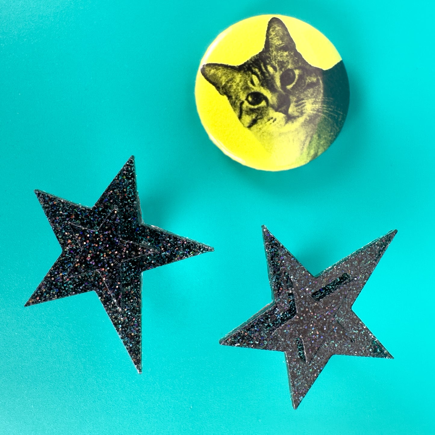 Black Glitter Star Earrings Earrings