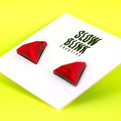 Neon Red Splatter Matte Studs