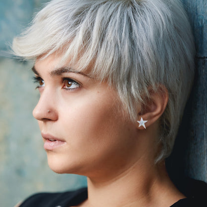 White Iridescent Small Star Earrings