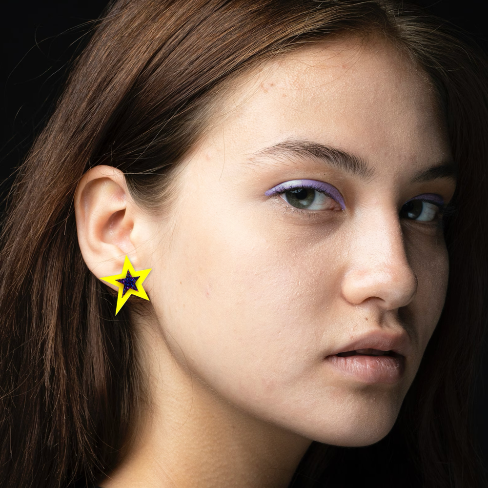 Neon Glitter Star Earrings