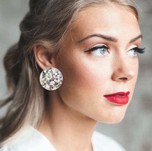 Clip On Holographic Silver Disco Ball Earrings