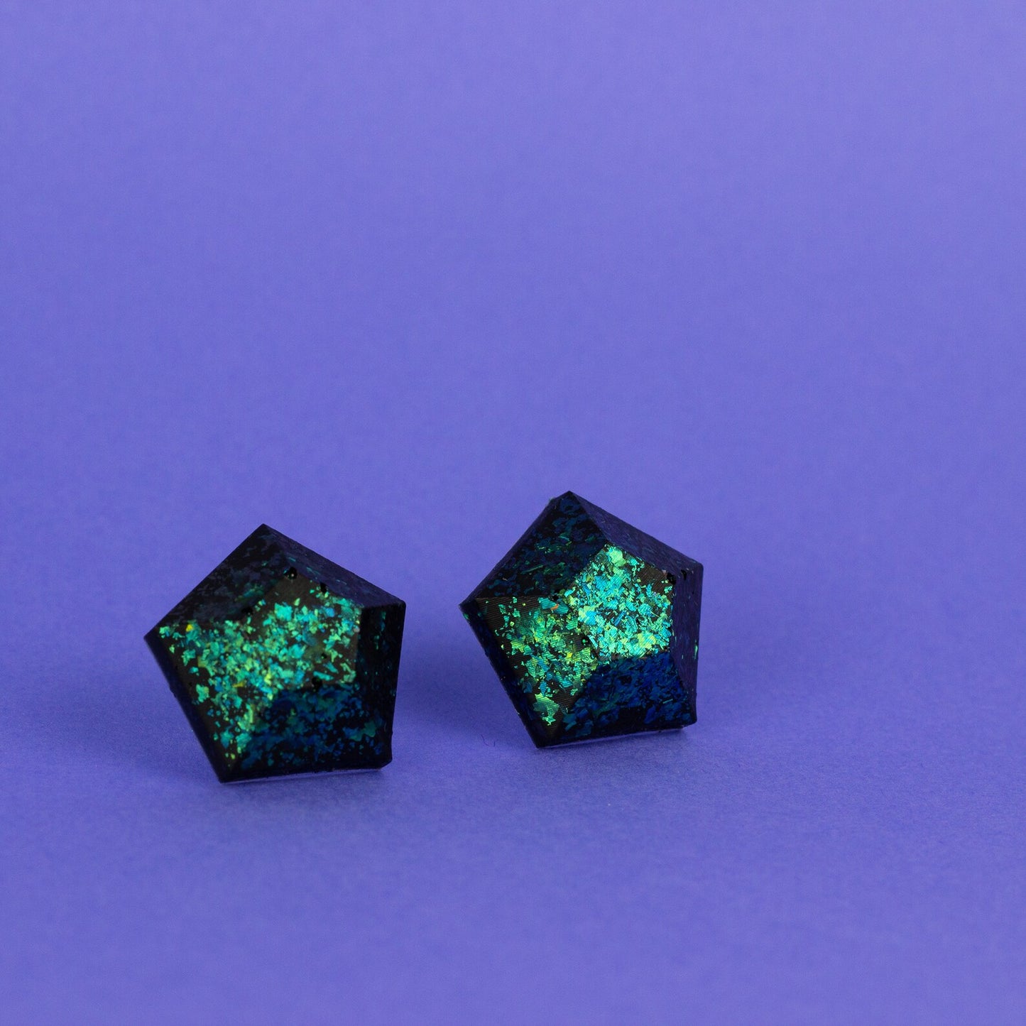 Iridescent Emerald Green Pentagon Matte Jewel Earrings