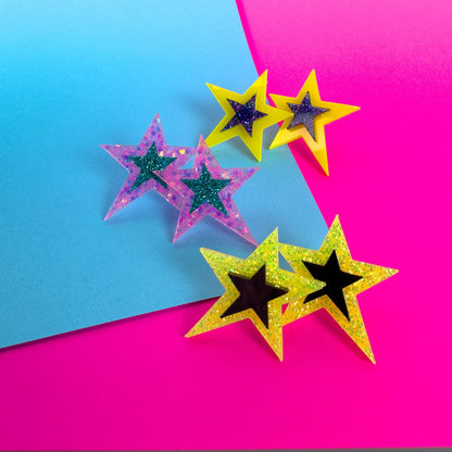 Neon Glitter Star Earrings