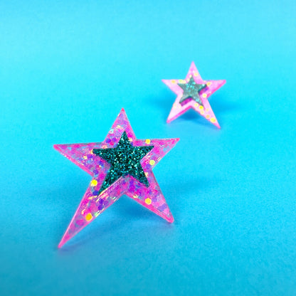 Neon Glitter Star Earrings