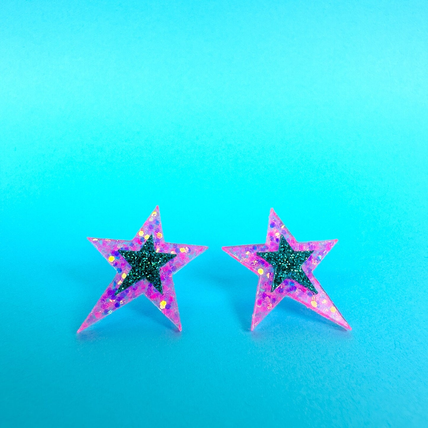 Neon Glitter Star Earrings