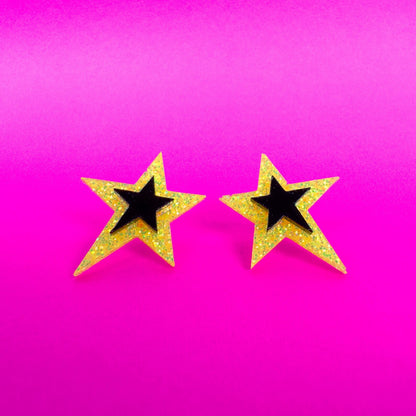 Neon Glitter Star Earrings