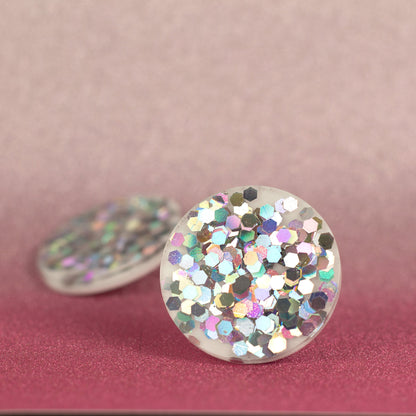 Clip On Holographic Silver Disco Ball Earrings