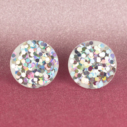 Clip On Holographic Silver Disco Ball Earrings