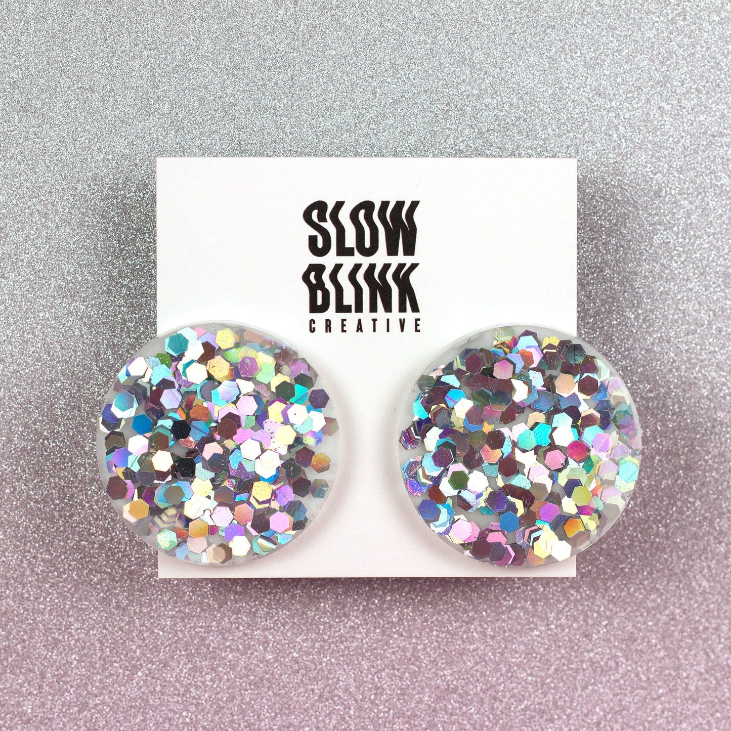 Clip On Holographic Silver Disco Ball Earrings