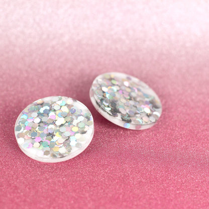 Clip On Holographic Silver Disco Ball Earrings