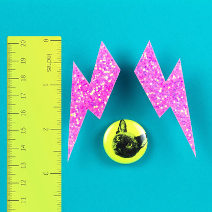 Clip On Bubblegum Pink Large Lightning Bolt Earrings