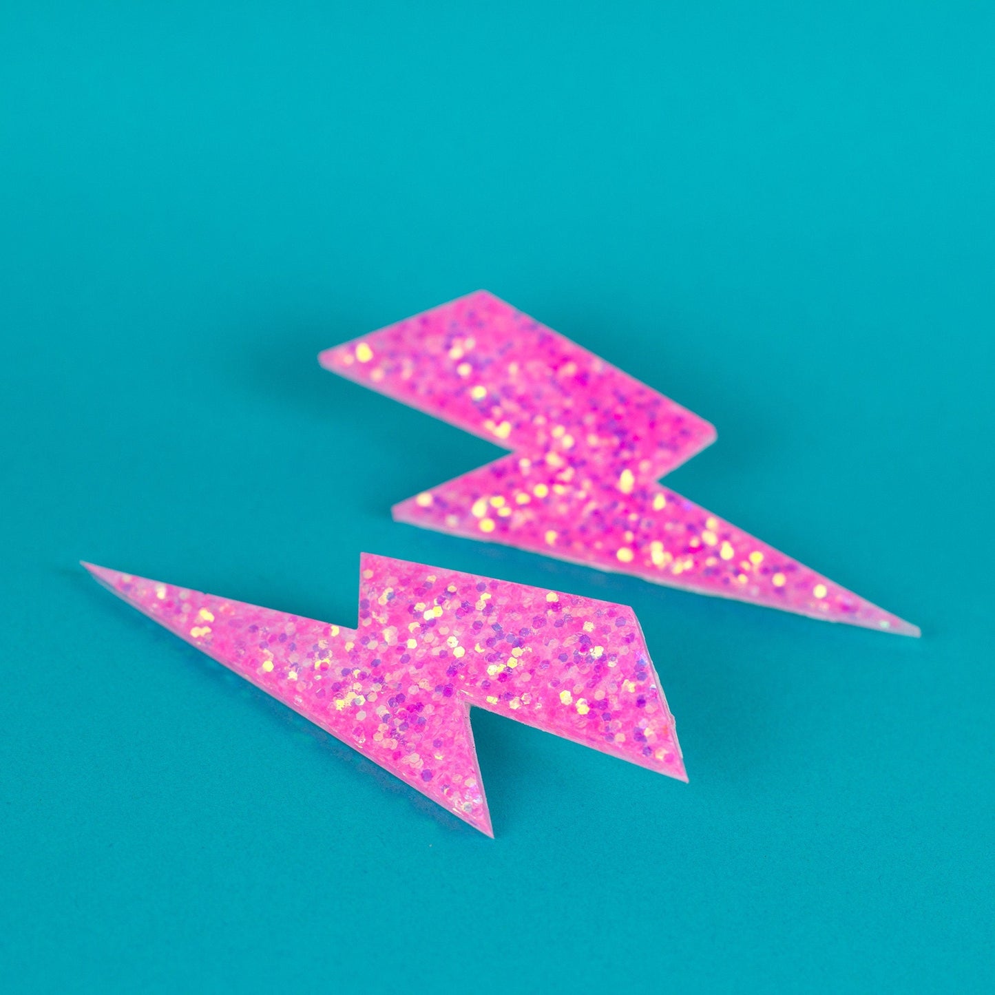 Clip On Bubblegum Pink Large Lightning Bolt Earrings