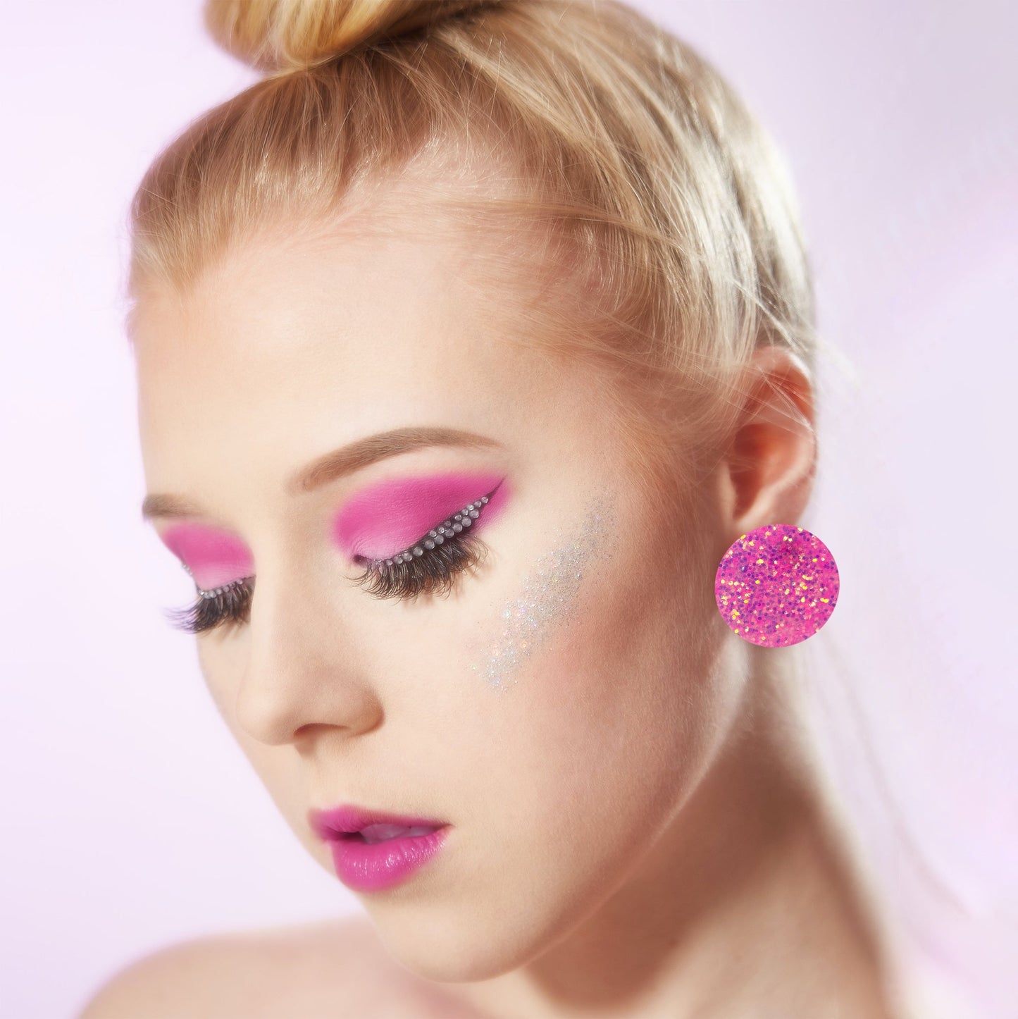 Clip On Pink Glitter Statement Earrings