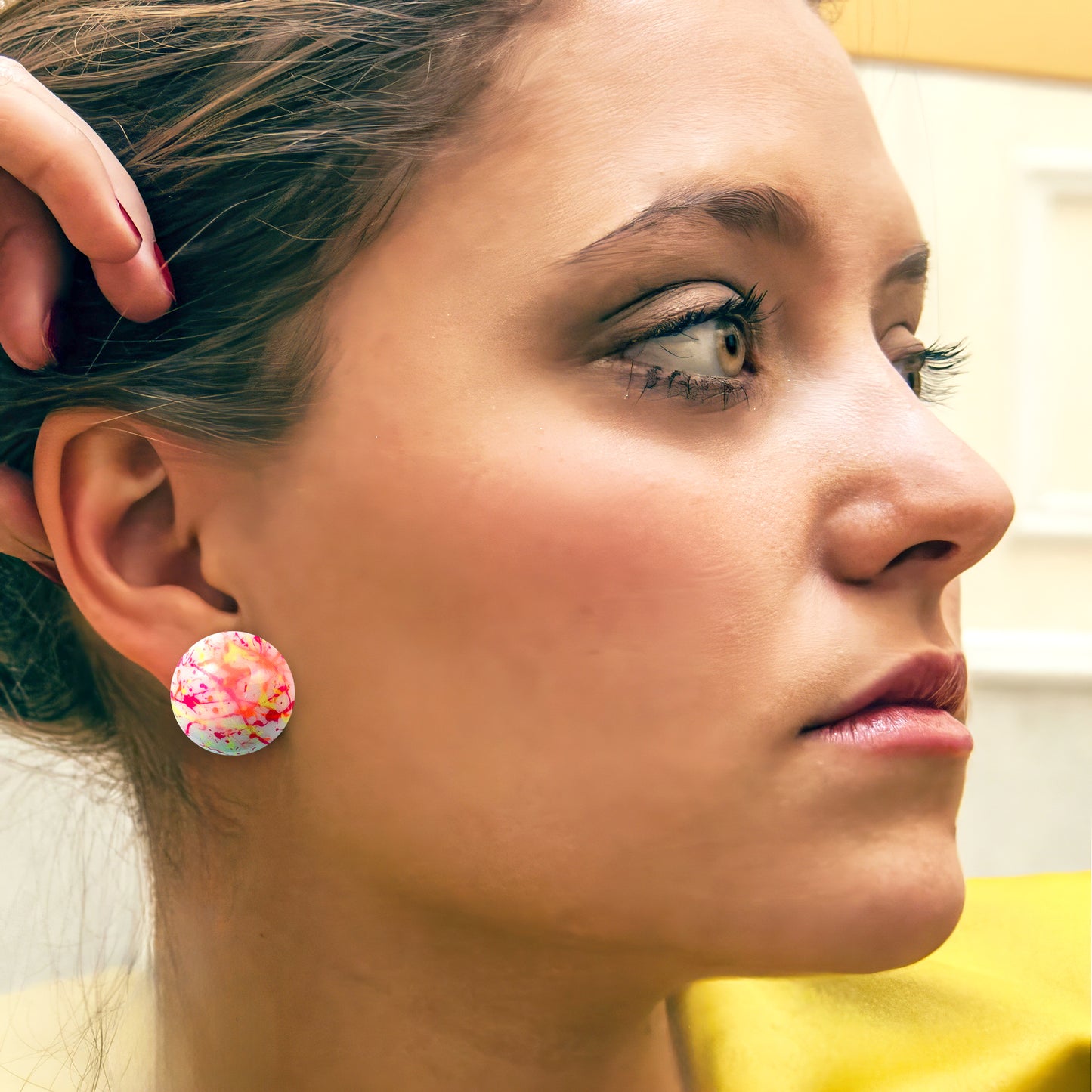 Neon Pink, Yellow + Orange Splatter Earrings