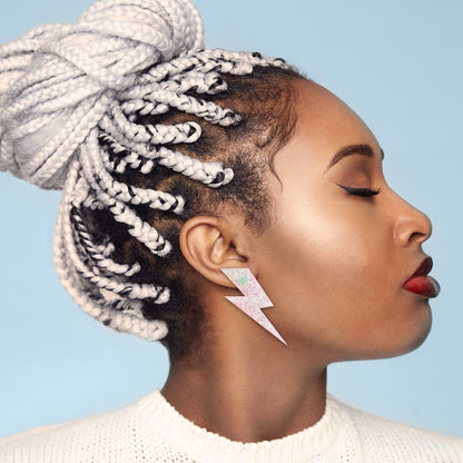 Large White Iridescent Lightning Bolt Earrings