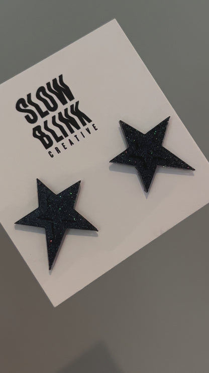 Black Glitter Star Earrings Earrings