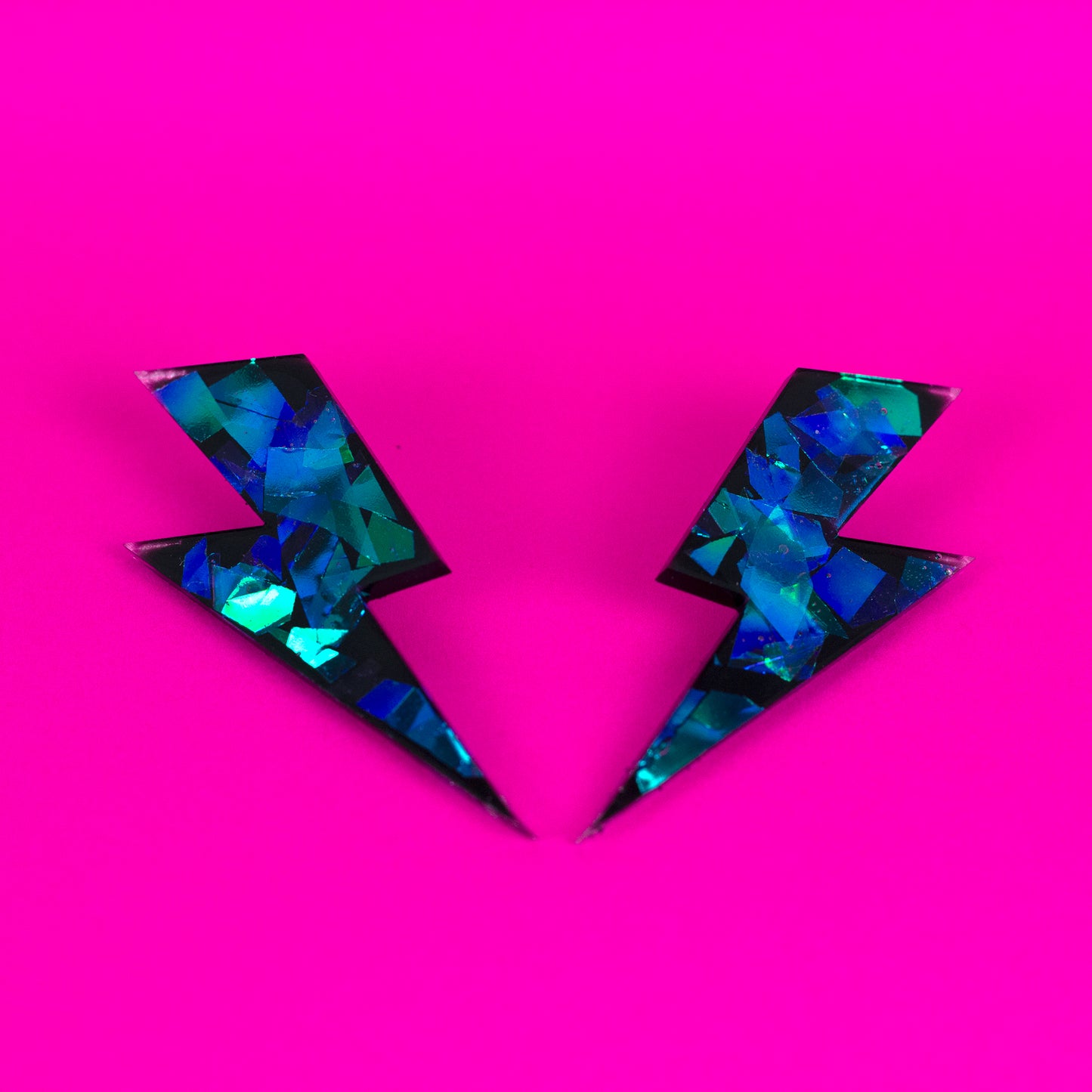 Large Iridescent Black Lightning Bolt Earrings