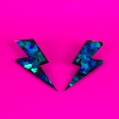 Large Iridescent Black Lightning Bolt Earrings