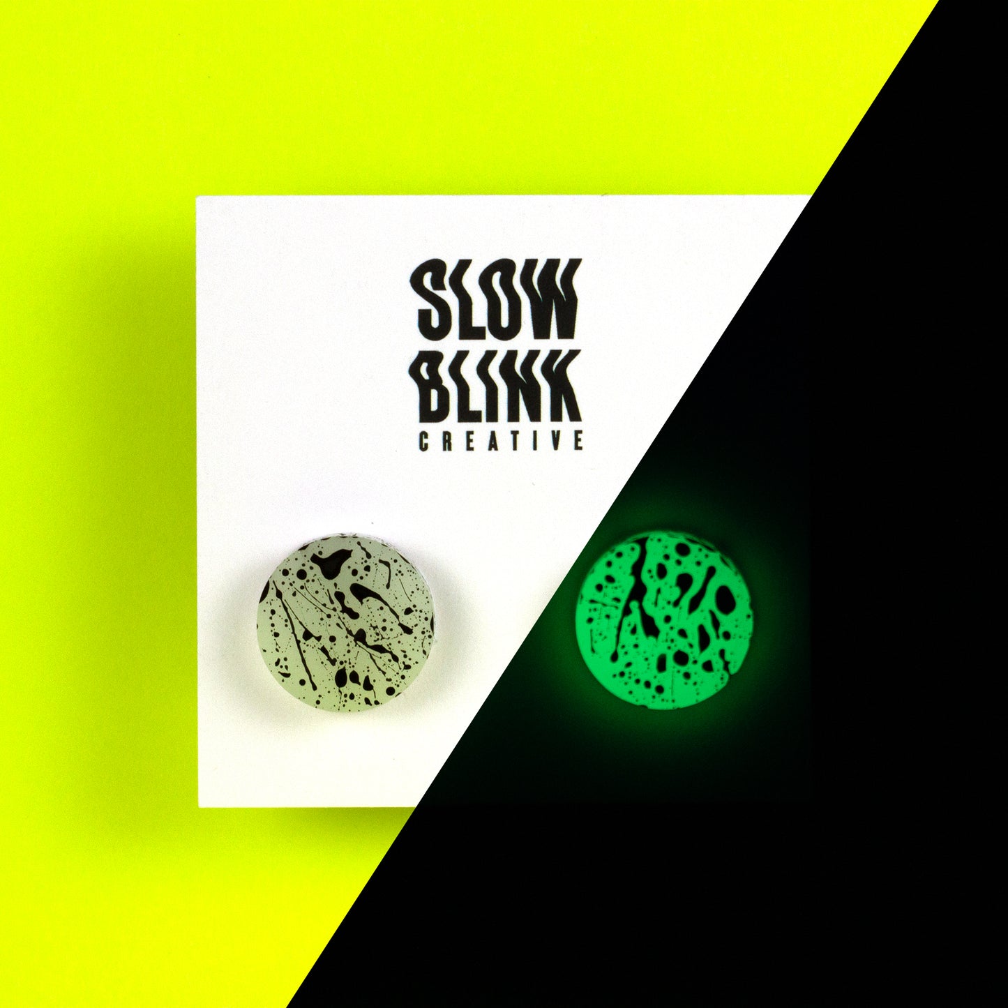 White + Black Glow In The Dark Earrings (Glows Green/Yellow)