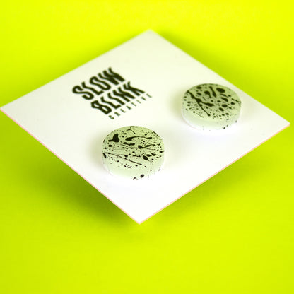 White + Black Glow In The Dark Earrings (Glows Green/Yellow)