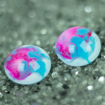 Dome Stud Earrings / Pink, Blue + White