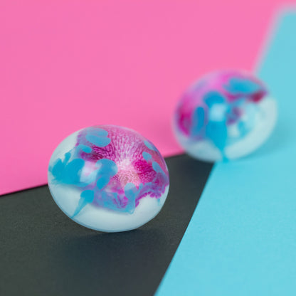 Dome Stud Earrings / Pink, Blue + White