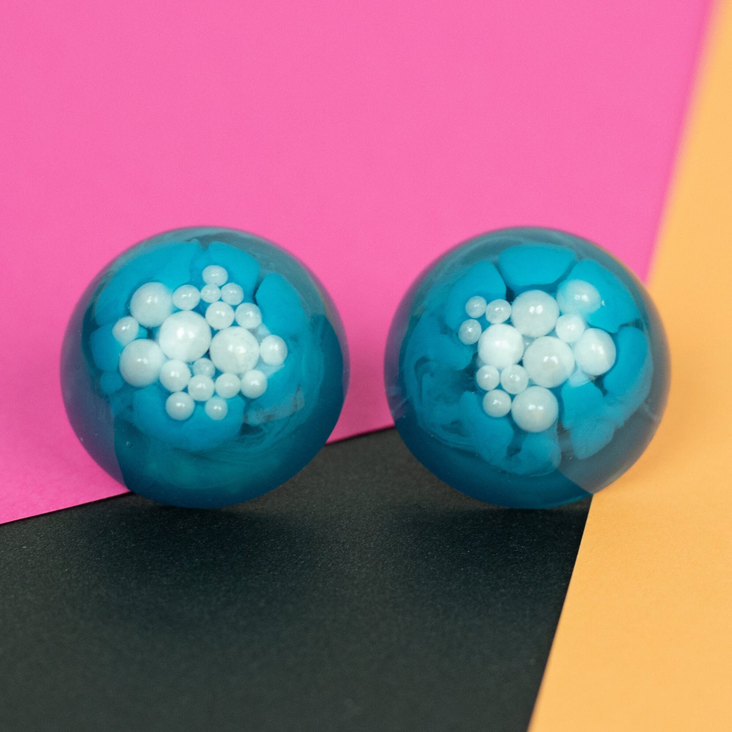 Blue Statement Earrings with Faux Pearls