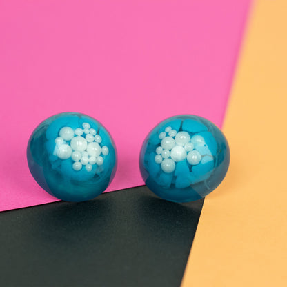 Blue Statement Earrings with Faux Pearls