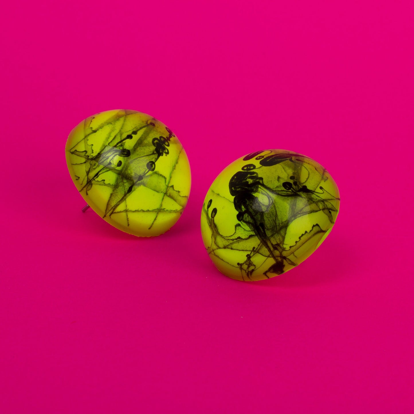 80s Neon Earrings / Yellow + Black