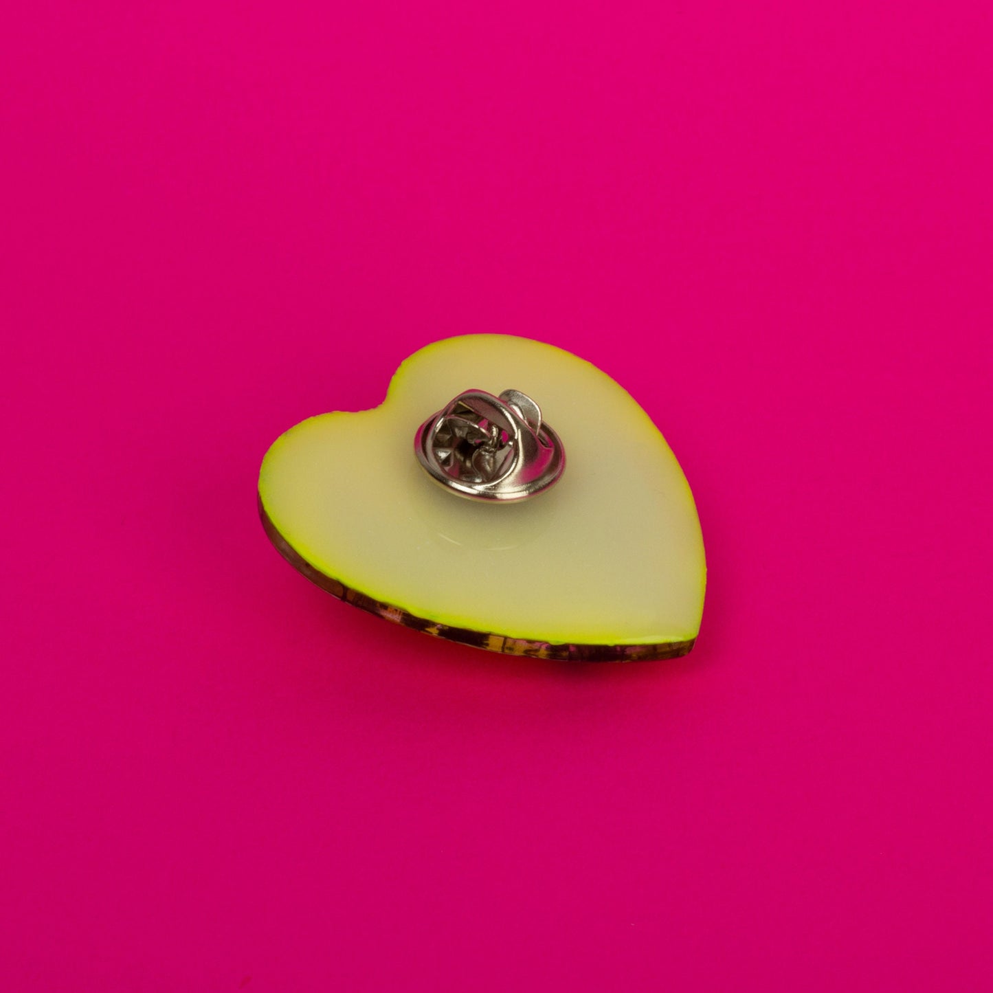 Heart Lapel Pin Brooch / Neon Yellow + Black