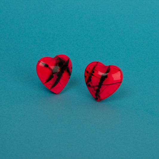 Neon Puffy Heart Earrings / Pink + Black