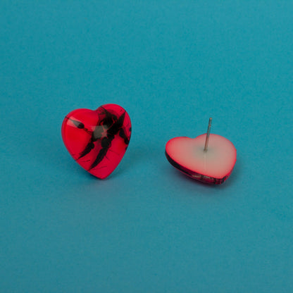 Neon Puffy Heart Earrings / Pink + Black