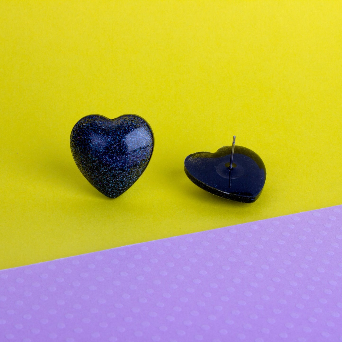 Black Heart Earrings with Holographic Glitter