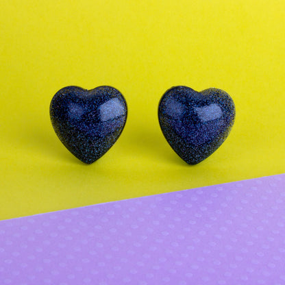 Black Heart Earrings with Holographic Glitter