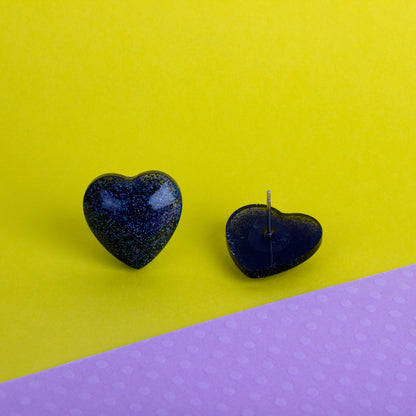 Black Heart Earrings with Holographic Glitter