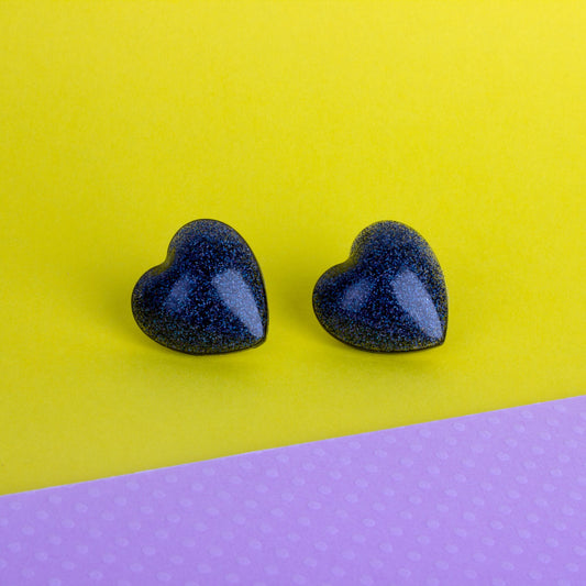 Black Heart Earrings with Holographic Glitter