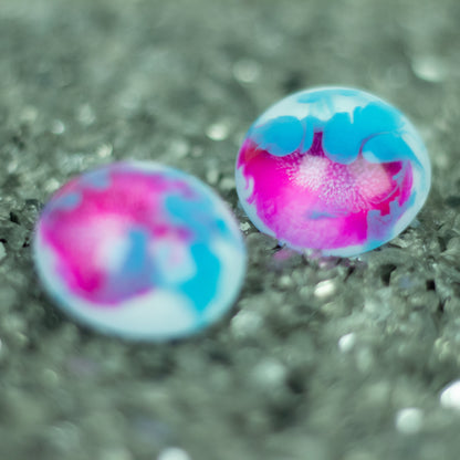 Dome Stud Earrings / Pink, Blue + White