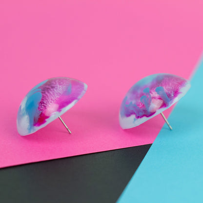 Dome Stud Earrings / Pink, Blue + White