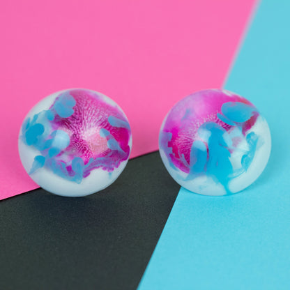 Dome Stud Earrings / Pink, Blue + White