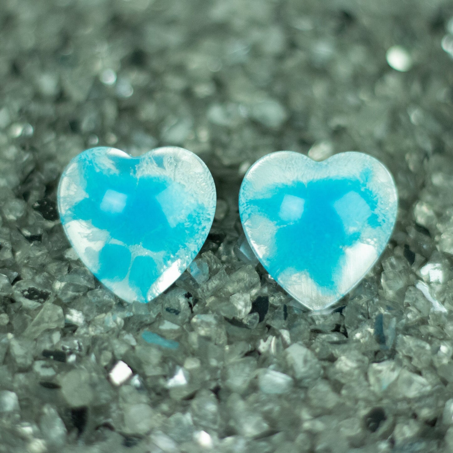 Puffy Heart Earrings / Blue + Silver