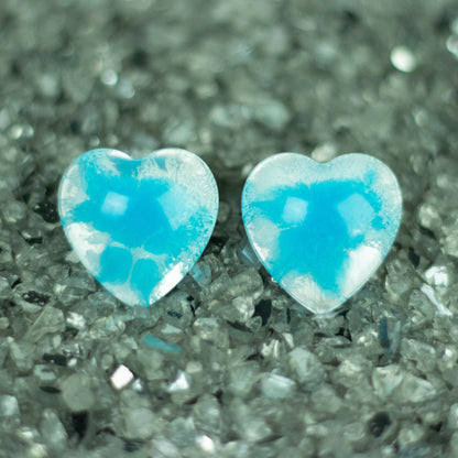 Puffy Heart Earrings / Blue + Silver