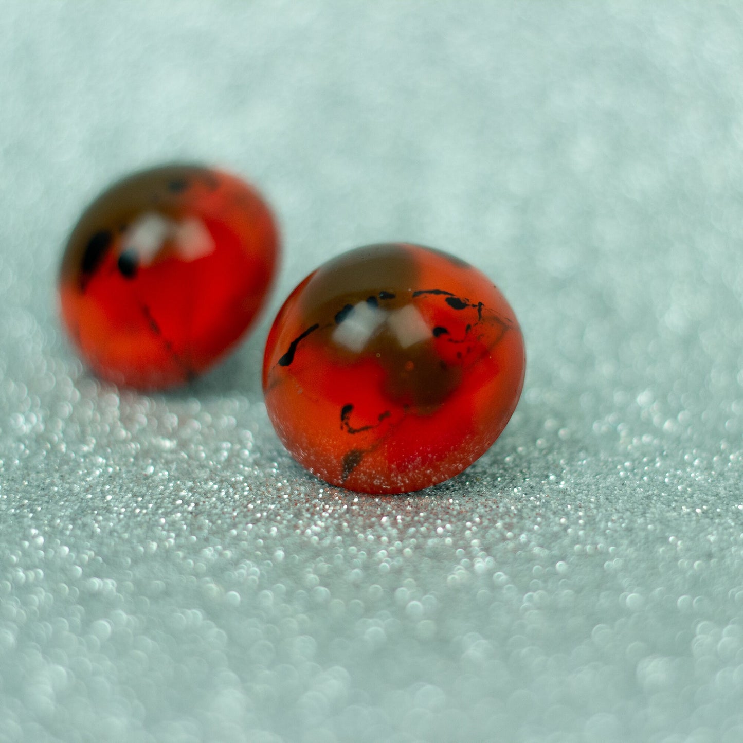 Dome Stud Earrings / Orange with Hand-painted Black Details