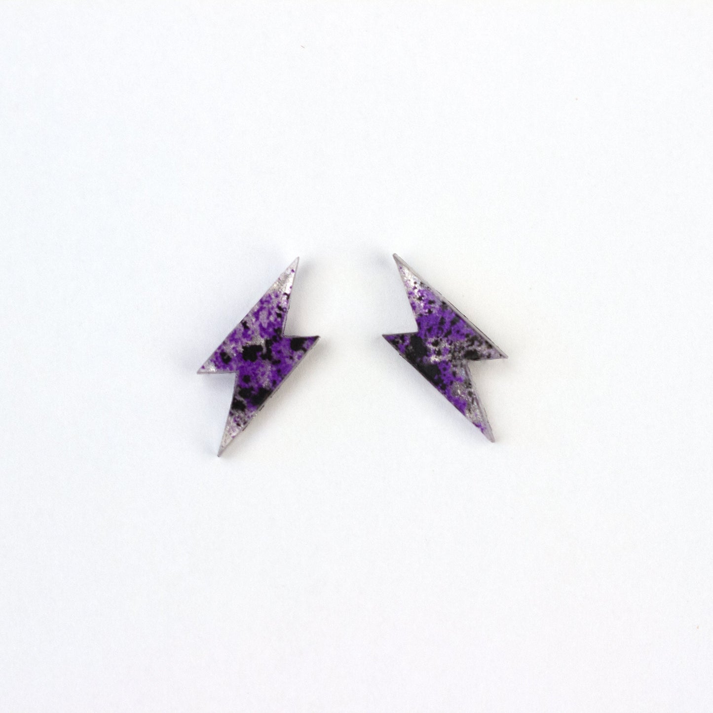 Small Lightning Bolt Earrings / Purple, Black + Silver