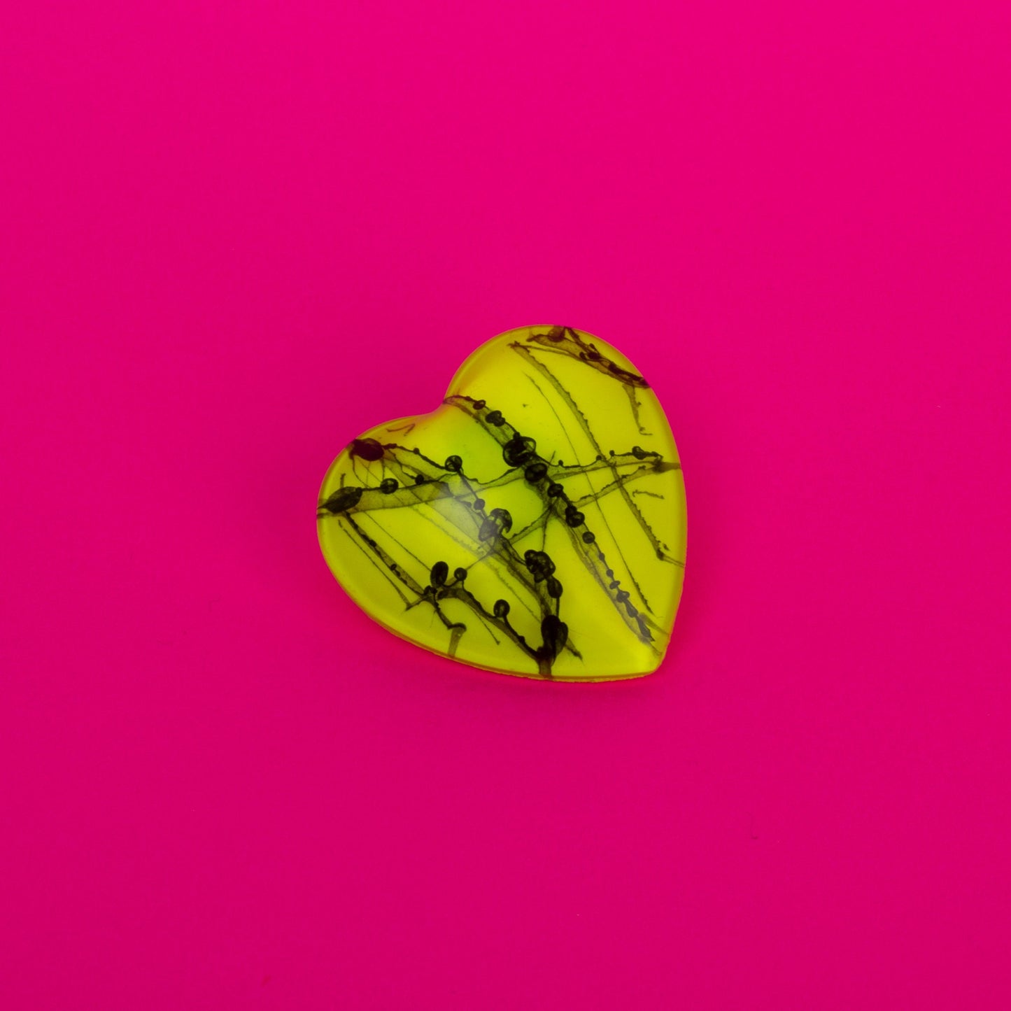 Heart Lapel Pin Brooch / Neon Yellow + Black