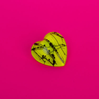 Heart Lapel Pin Brooch / Neon Yellow + Black