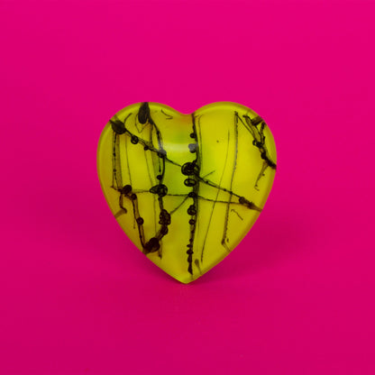 Heart Lapel Pin Brooch / Neon Yellow + Black