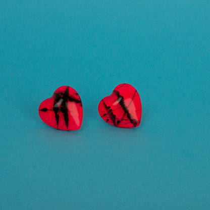 Neon Puffy Heart Earrings / Pink + Black